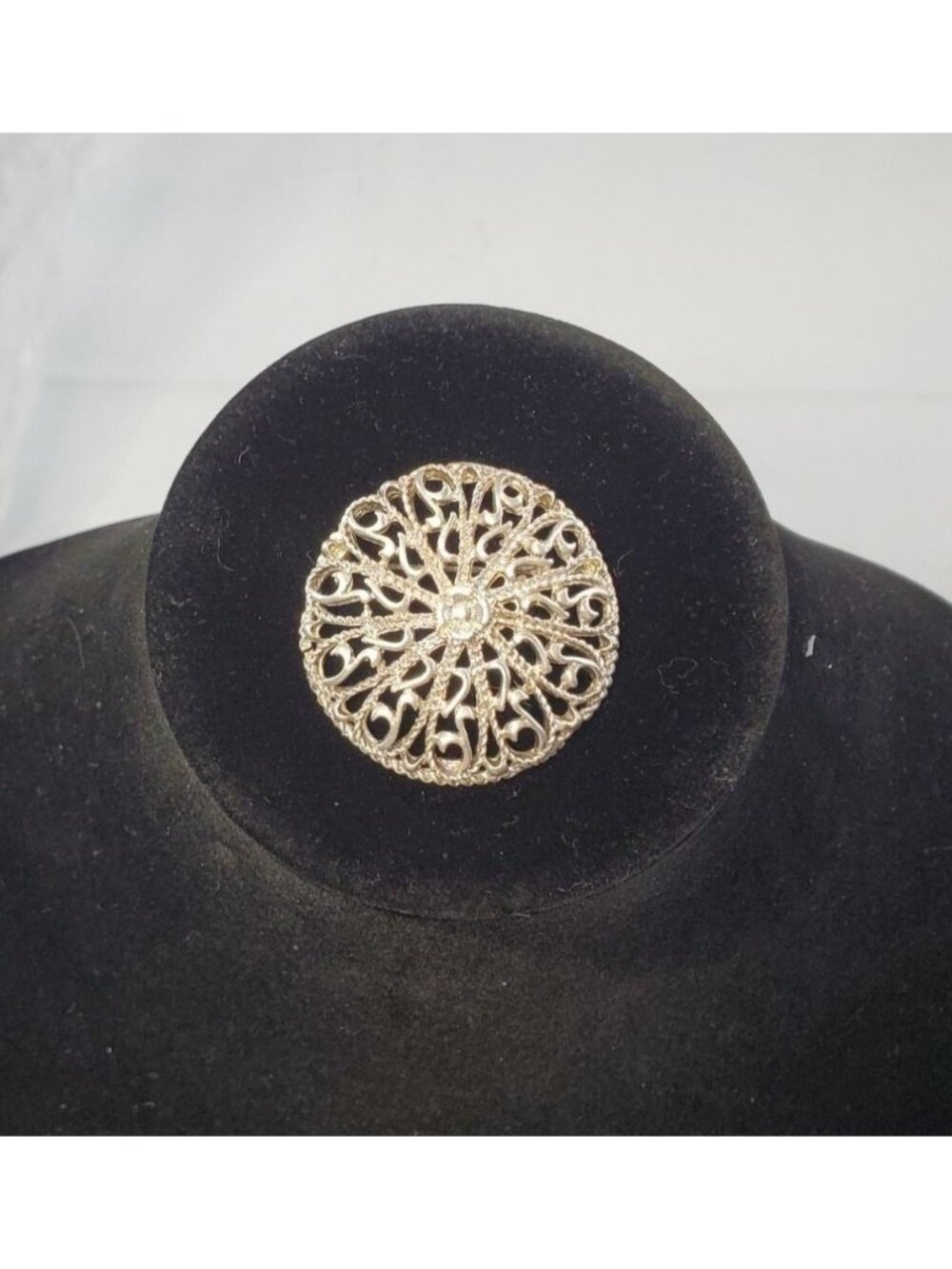Vintage Christina Joy Abstract Brooch Pin Silver Stone Round RARE